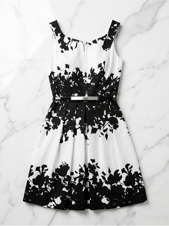 White House Black Market Dresses & Skirts - White House Black Market Floral Fit & Flare Mini Dress SZ 2 B&W Sleeveless